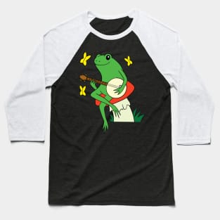 Banjo Playing Frog Sitting on a Red Toadstool Baseball T-Shirt